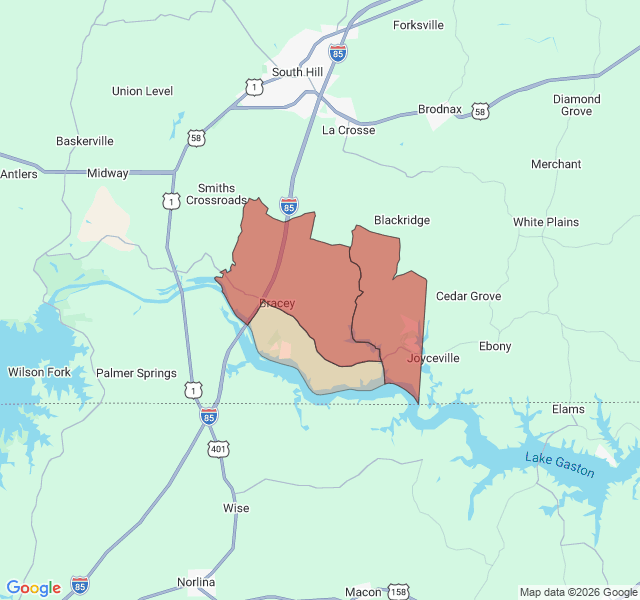 Map of septic coverage in Bracey, VA