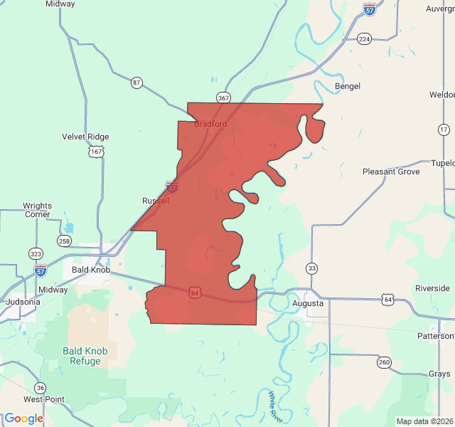Map of septic coverage in Bradford, AR