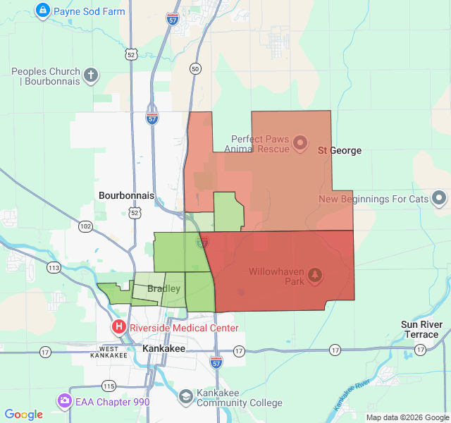 Map of septic coverage in Bradley, IL