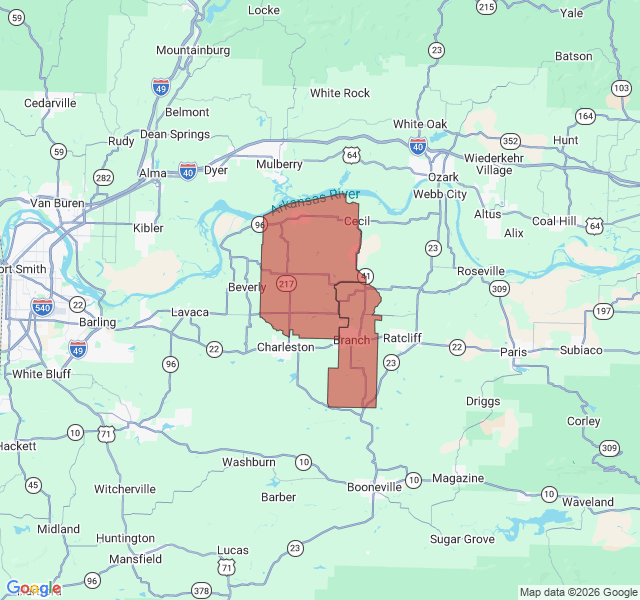 Map of septic coverage in Branch, AR