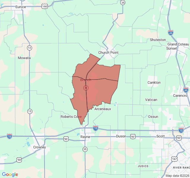 Map of septic coverage in Branch, LA