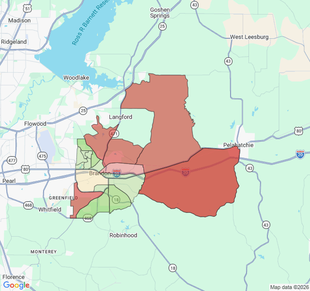 Map of septic coverage in Brandon, MS