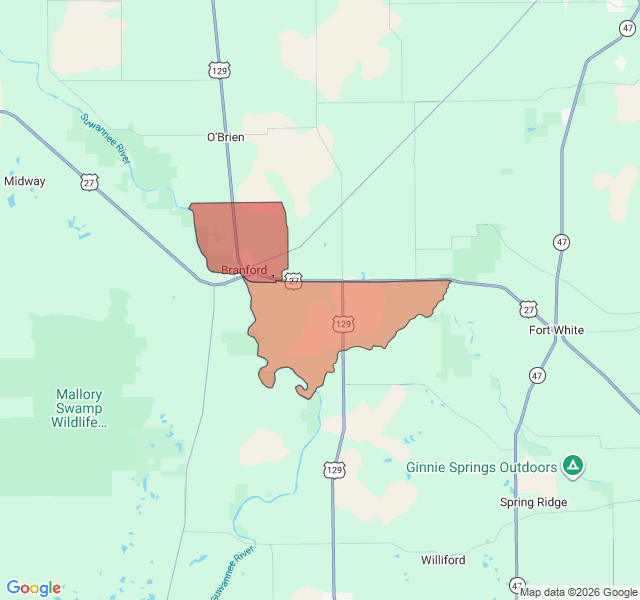 Map of septic coverage in Branford, FL
