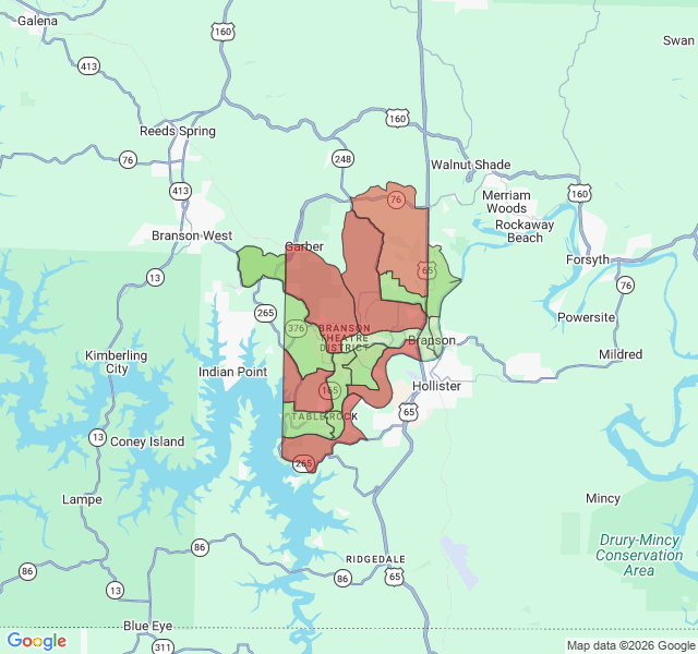 Map of septic coverage in Branson, MO