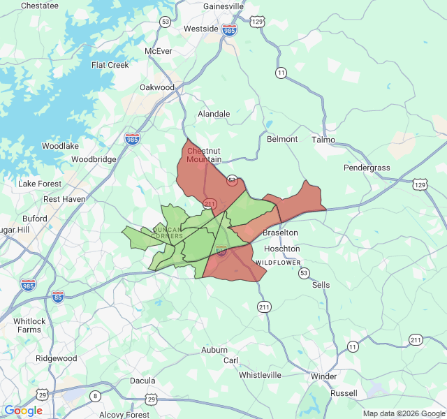 Map of septic coverage in Braselton, GA