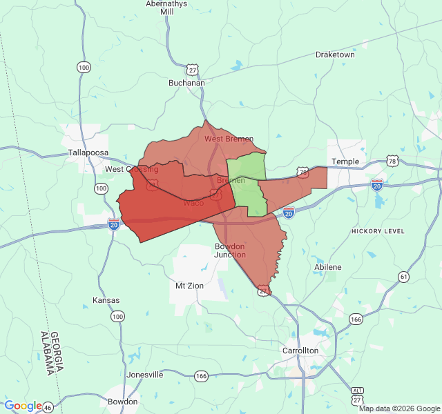 Map of septic coverage in Bremen, GA