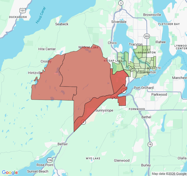 Map of septic coverage in Bremerton, WA