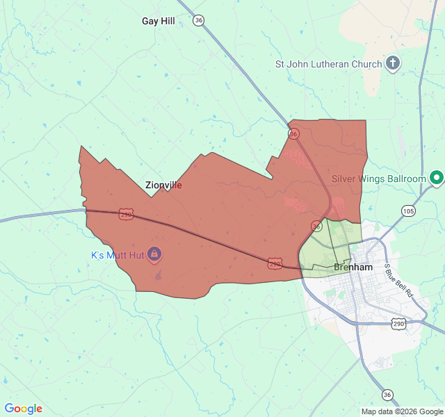 Map of septic coverage in Brenham, TX