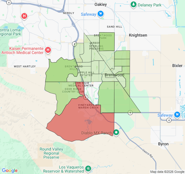 Map of septic coverage in Brentwood, CA
