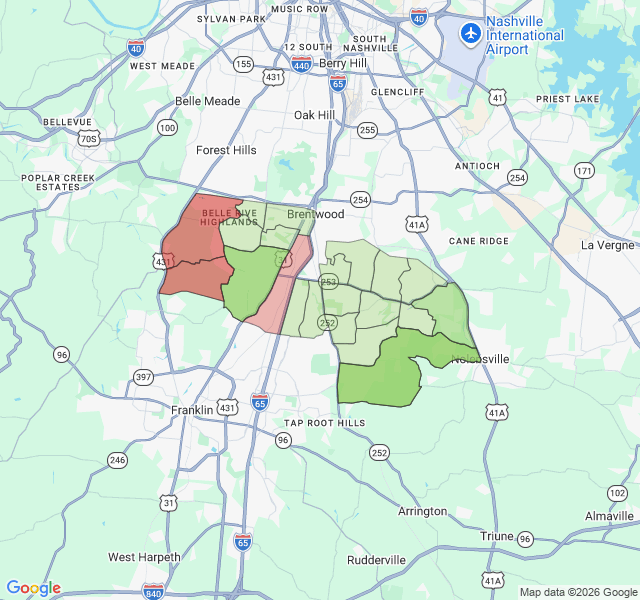 Map of septic coverage in Brentwood, TN