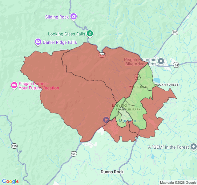 Map of septic coverage in Brevard, NC
