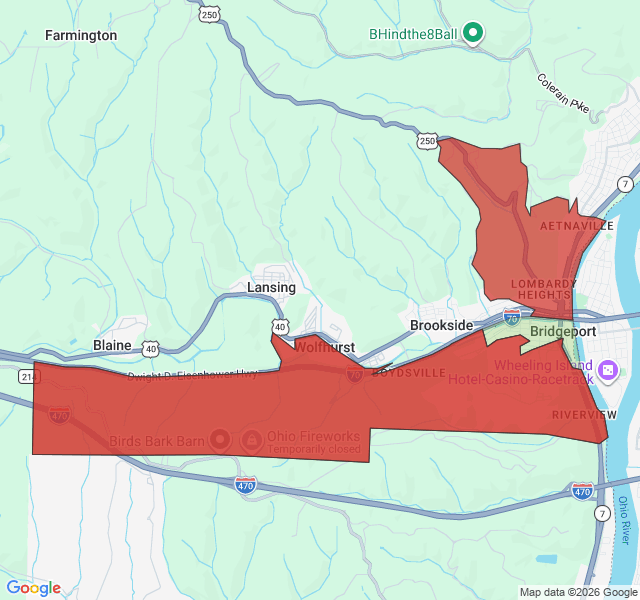 Map of septic coverage in Bridgeport, OH
