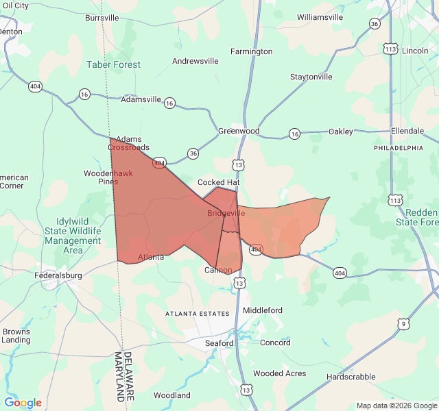 Map of septic coverage in Bridgeville, DE