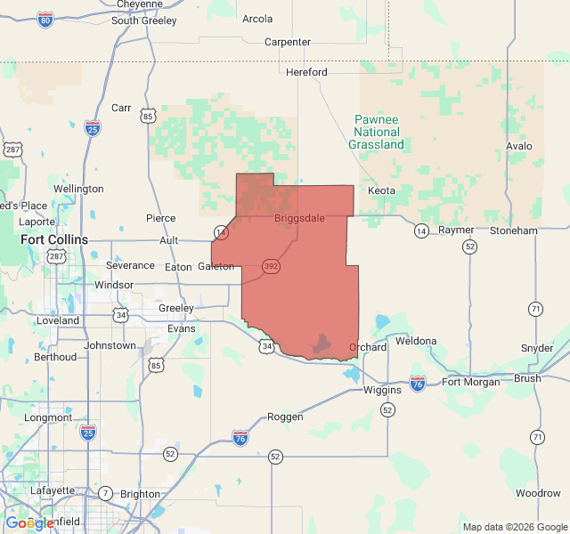 Map of septic coverage in Briggsdale, CO