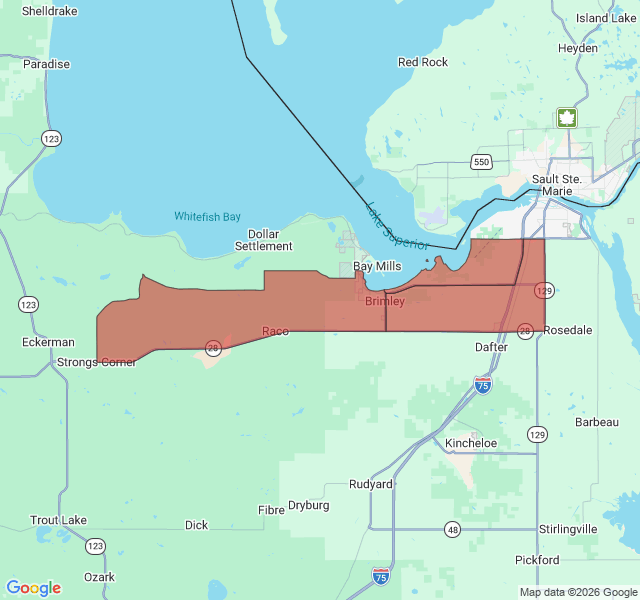 Map of septic coverage in Brimley, MI