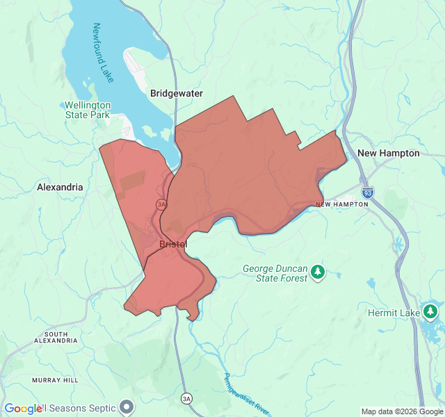 Map of septic coverage in Bristol, NH