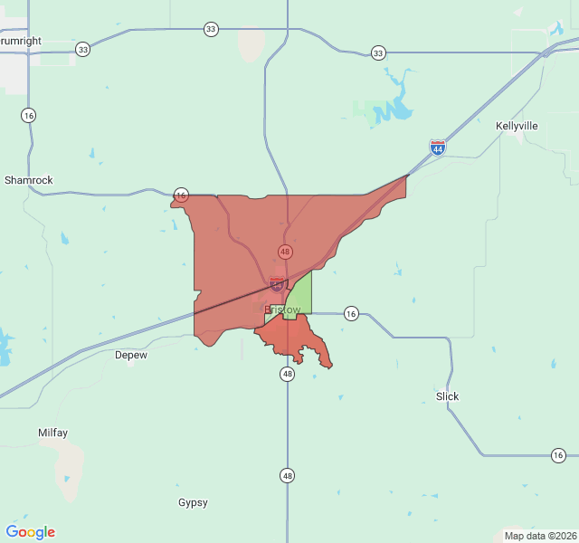 Map of septic coverage in Bristow, OK