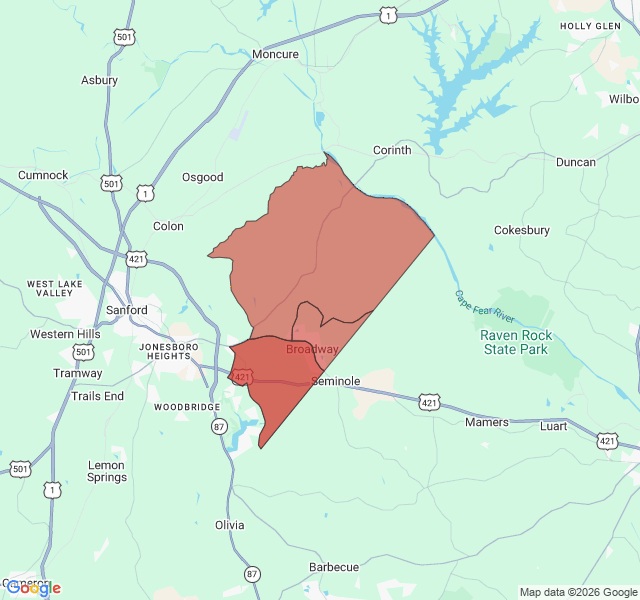 Map of septic coverage in Broadway, NC
