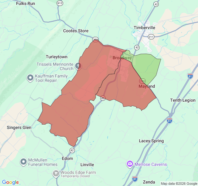 Map of septic coverage in Broadway, VA