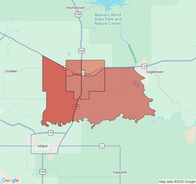 Map of septic coverage in Broken Bow, OK