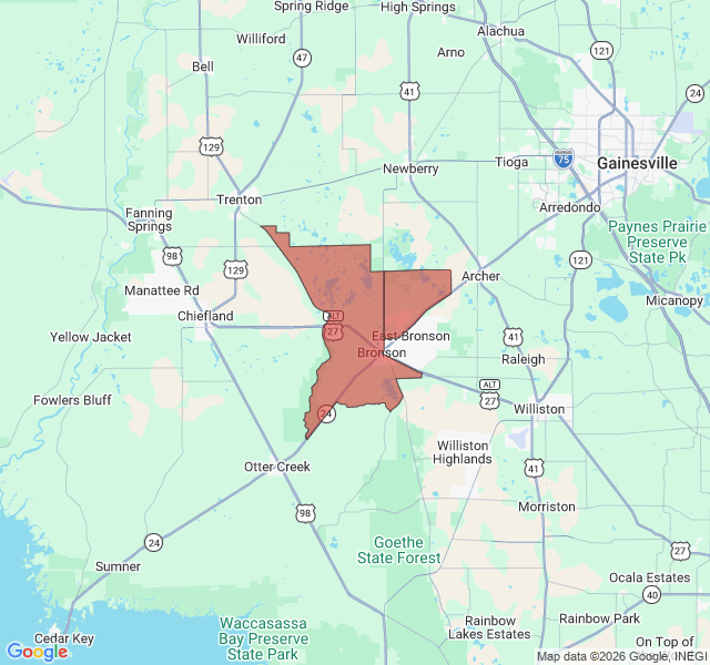 Map of septic coverage in Bronson, FL