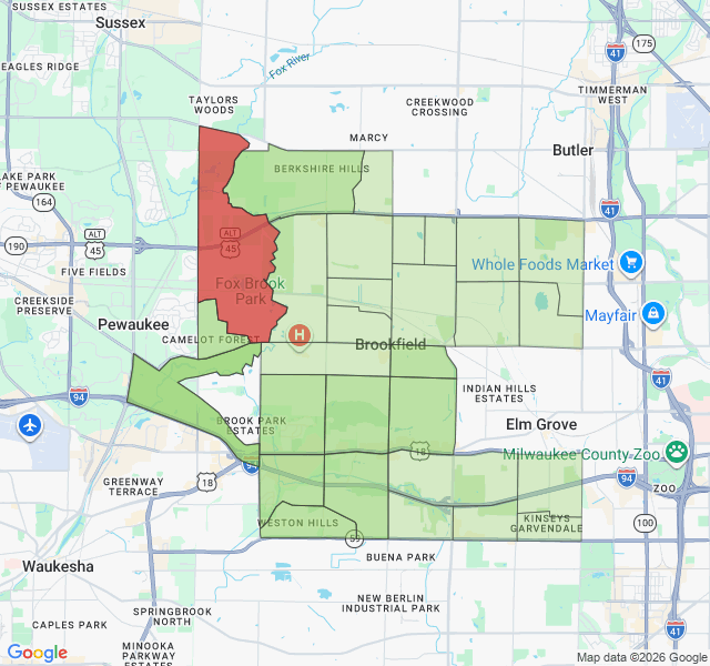 Map of septic coverage in Brookfield, WI
