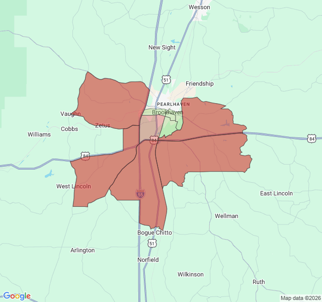 Map of septic coverage in Brookhaven, MS