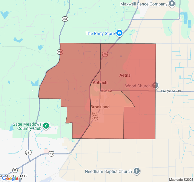 Map of septic coverage in Brookland, AR