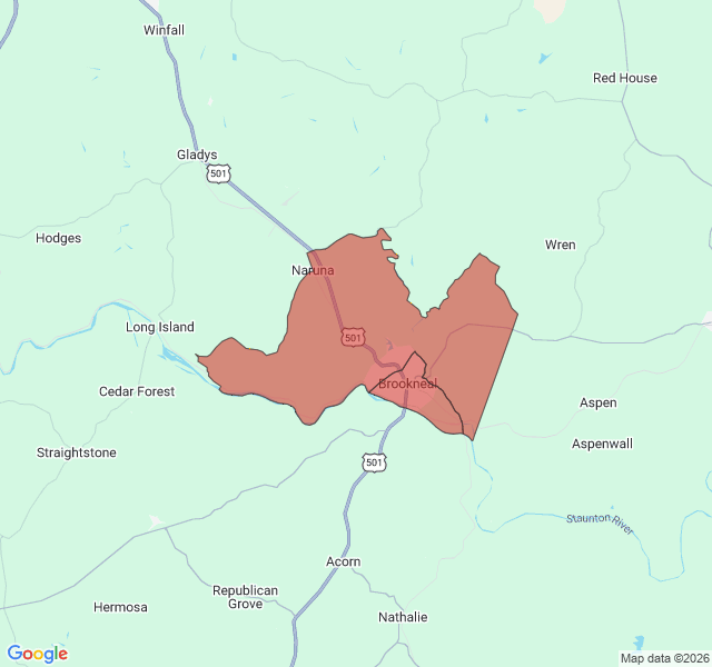 Map of septic coverage in Brookneal, VA