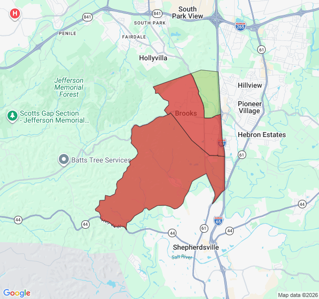 Map of septic coverage in Brooks, KY