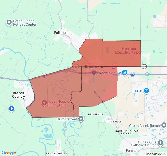 Map of septic coverage in Brookshire, TX
