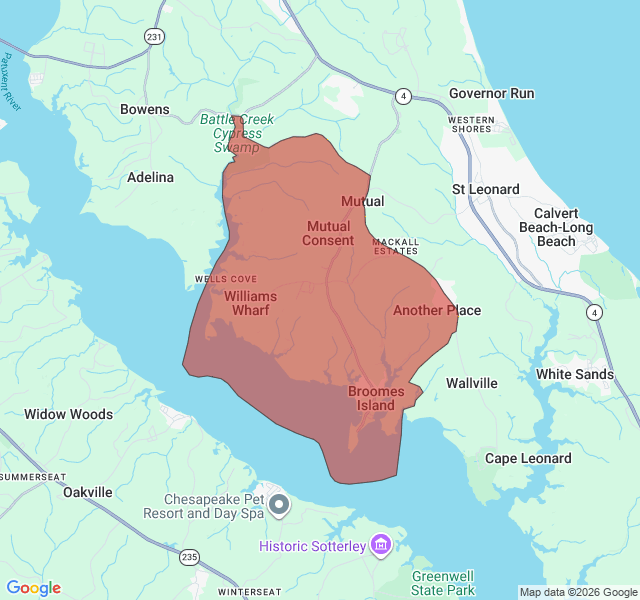 Map of septic coverage in Broomes Island, MD