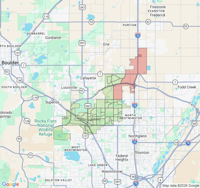 Map of septic coverage in Broomfield, CO