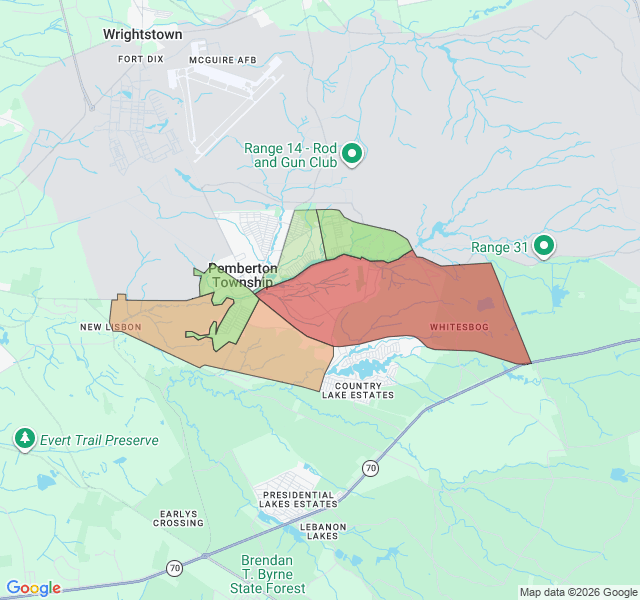 Map of septic coverage in Browns Mills, NJ