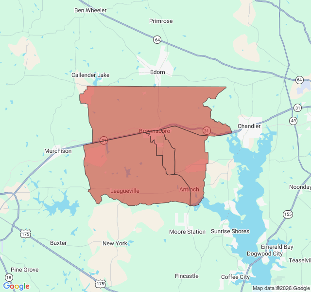 Map of septic coverage in Brownsboro, TX