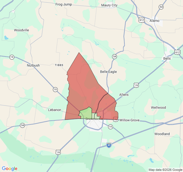 Map of septic coverage in Brownsville, TN