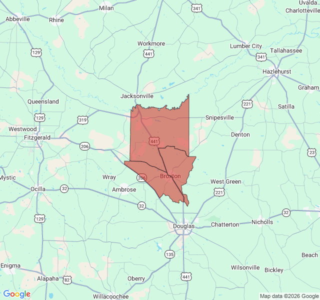Map of septic coverage in Broxton, GA