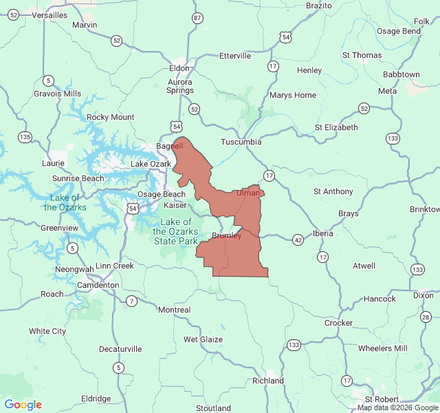 Map of septic coverage in Brumley, MO