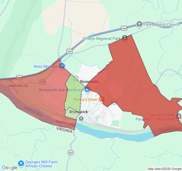 Map of septic coverage in Brunswick, MD