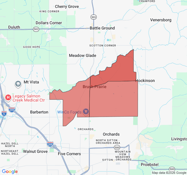 Map of septic coverage in Brush Prairie, WA