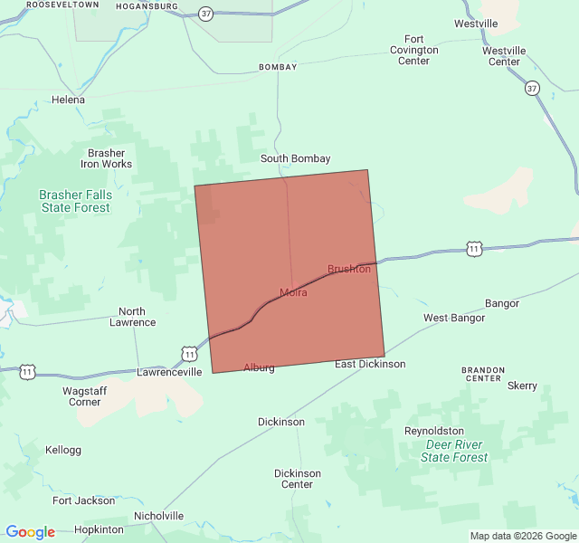 Map of septic coverage in Brushton, NY