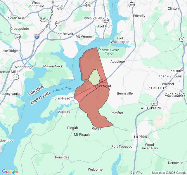 Map of septic coverage in Bryans Road, MD