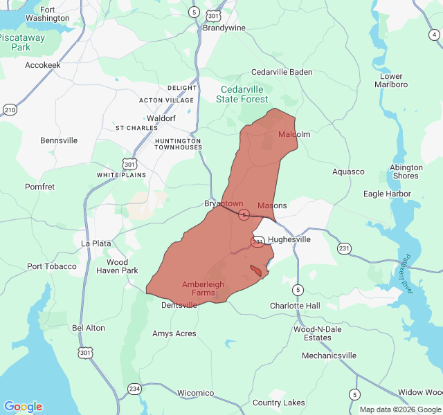 Map of septic coverage in Bryantown, MD
