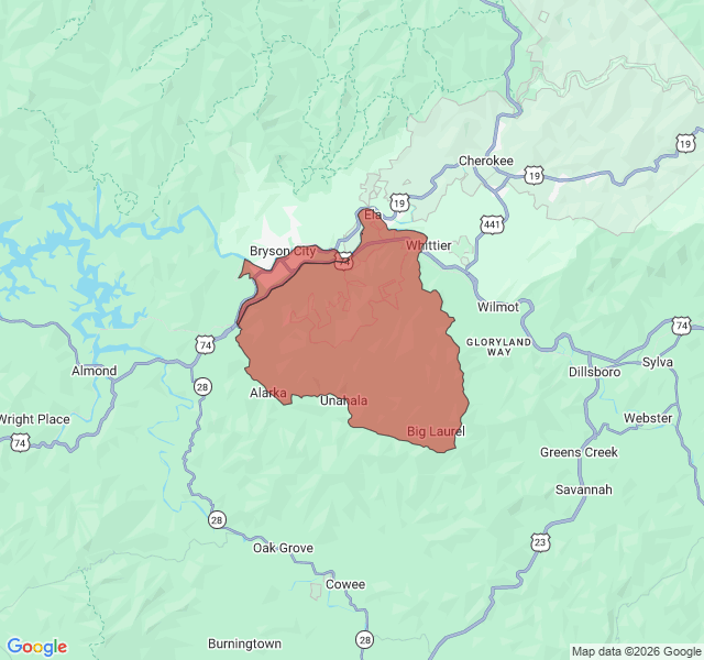 Map of septic coverage in Bryson City, NC