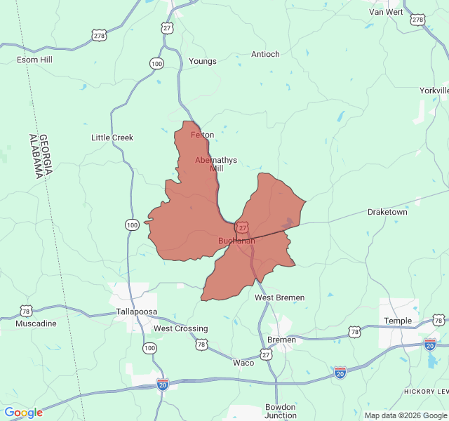 Map of septic coverage in Buchanan, GA