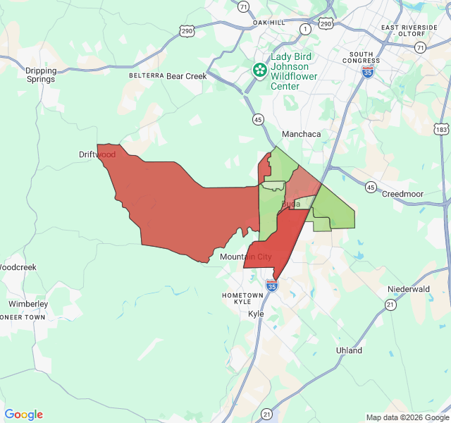 Map of septic coverage in Buda, TX