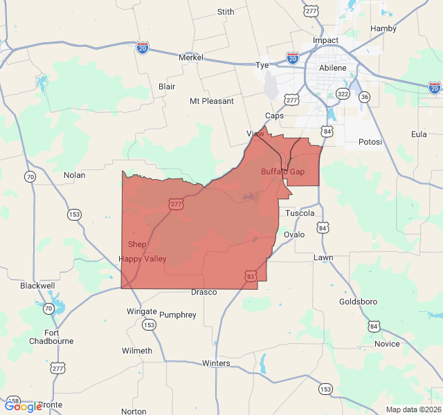 Map of septic coverage in Buffalo Gap, TX