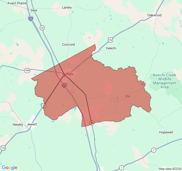 Map of septic coverage in Buffalo, TX