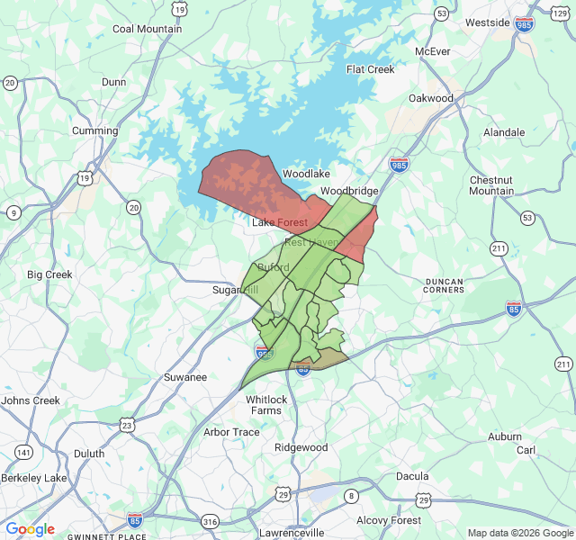 Map of septic coverage in Buford, GA