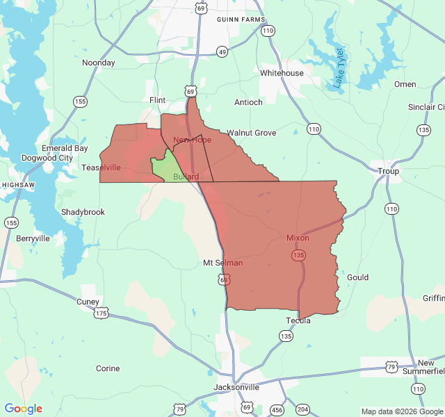 Map of septic coverage in Bullard, TX